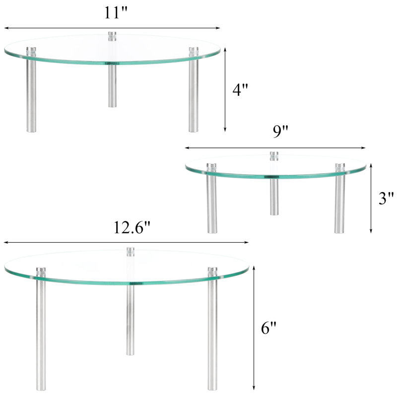 3 Pcs Tempered Glass Cupcake Stands
