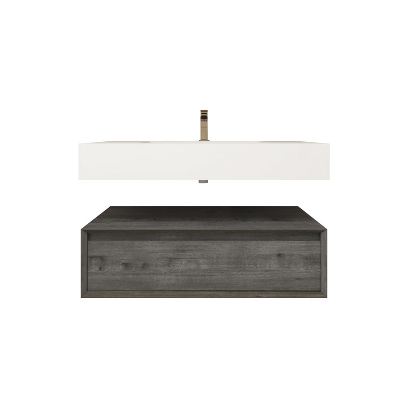 Ensemble de meuble-lavabo mural simple 36 po Alysa, Chêne fumé