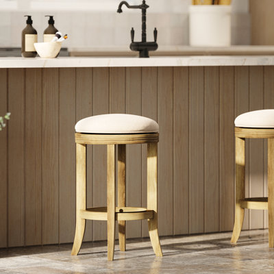 Hauteur de comptoir pivotante de 26 po avec design sans dossier, tissu crème rembourré, 4 pieds, repose-pieds en métal, supports