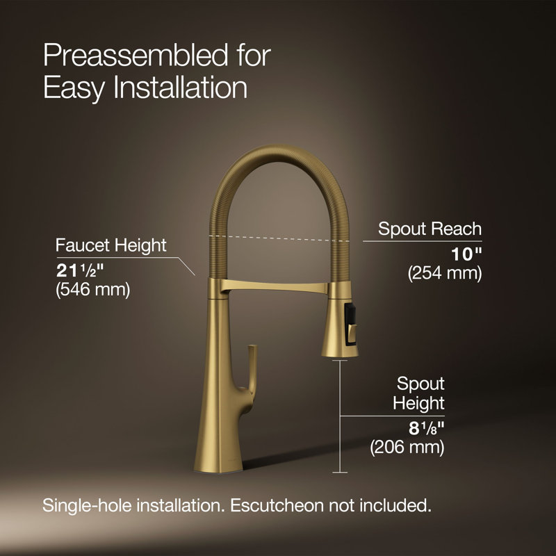 Graze Single Handle Kitchen Faucet with 21-9/16" Spout, Vibrant Brushed Moderne Brass
