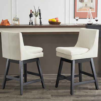 Modern Upholstered Swivel Bar Stools With Linen Fabric, High Back