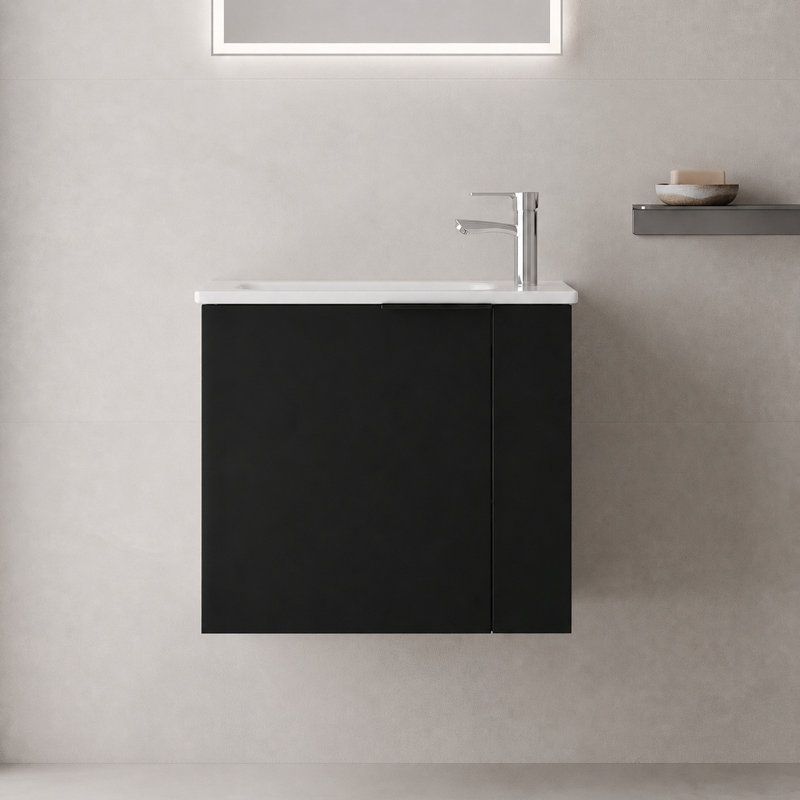 Meuble-lavabo flottant 22 po avec lavabo, porte en céramique, noir
