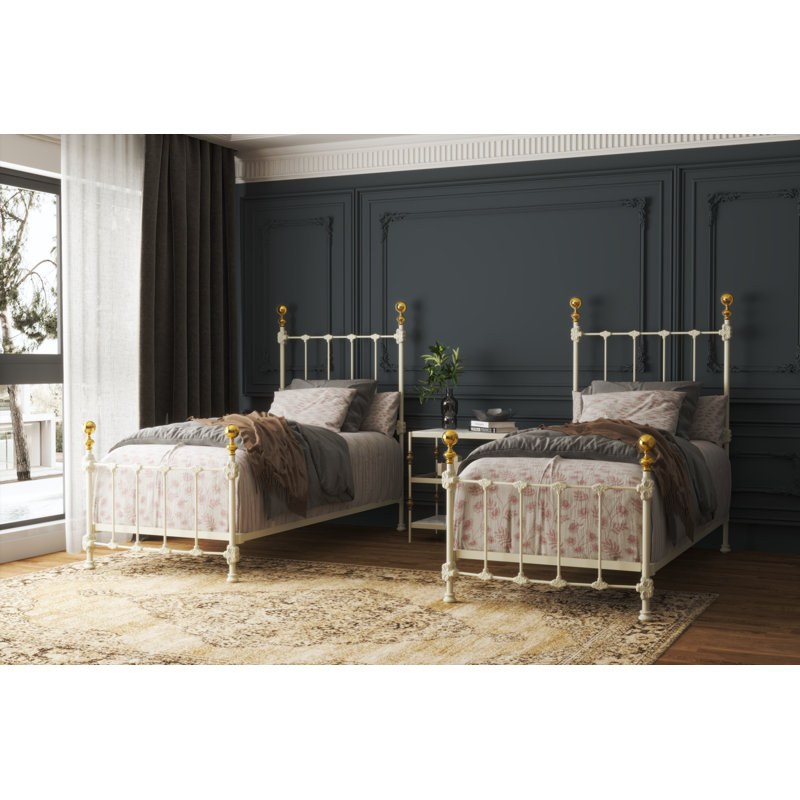 151 Palatial Bed | Complete Standard, Twin, Gloss Off-White/Antique Gold