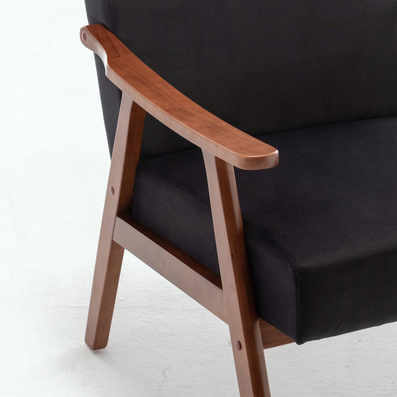 Chaise d'appoint Mid-Century moderne avec velours (noir), Noir, Cerisier
