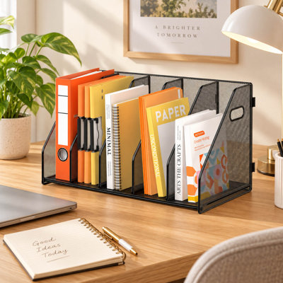 5-Section Black Metal Binder and Magazine Organizer for Desk