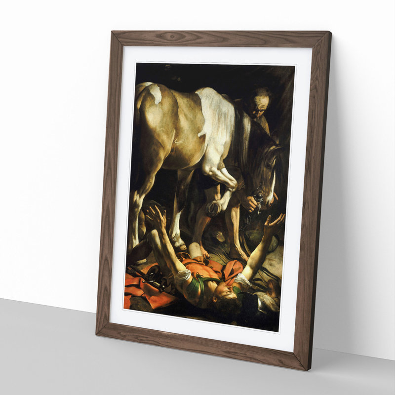 Conversion of St Paul by Caravaggio - Picture Frame Painting, Walnut Framed, 36cm H x 27cm W x 2cm D