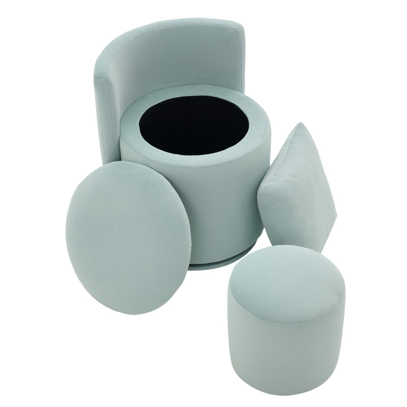 Petit fauteuil d'appoint rembourré avec coussin de dossier et repose-pieds, fauteuil de coiffeuse pivotant à 360 ° en velours