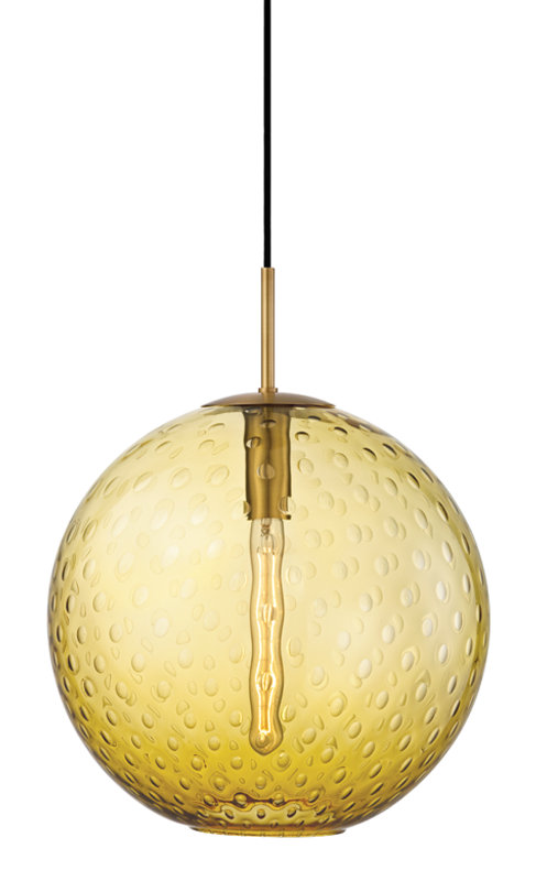 Rousseau 1 Light Pendant, Aged Brass, Blue, 19" H X 16" W X 16" D