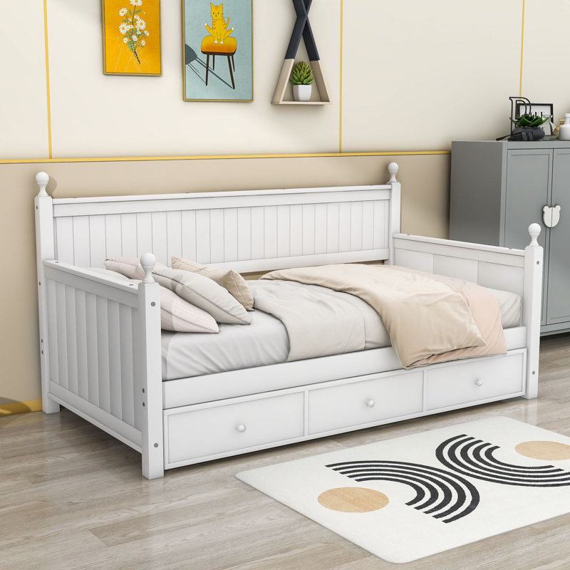 Twin Size 3 Drawers Wooden Daybed, White