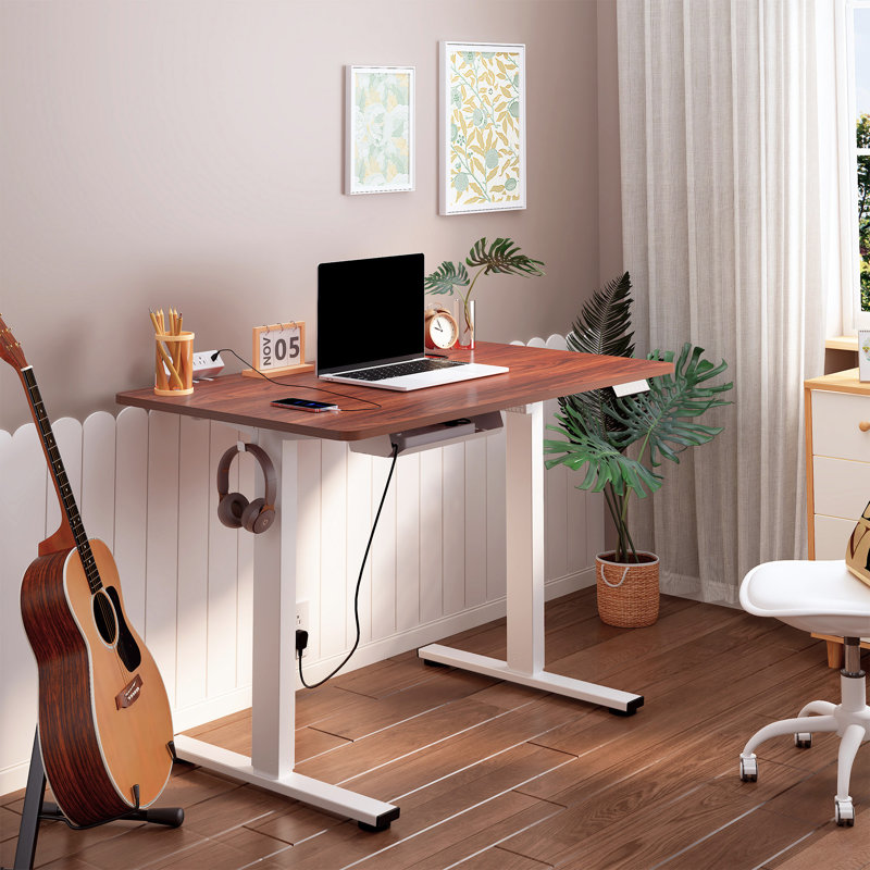 Bureau debout à hauteur ajustable Home Office, Acajou / blanc
