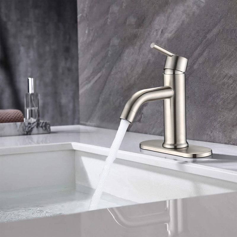 Single-handle Bathroom Faucet, Brushed Nickel, Drain Assembly Included