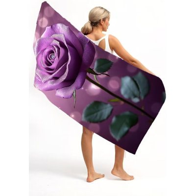 Flower Microfiber Oversized Lightweight Beach Towel XL Extra Large Purple Thin Sand Towels Travel Swim Pool Gym Camping for Adults Women Men Beach Essentials Accessories Vacation Gift, 30 x 60 in