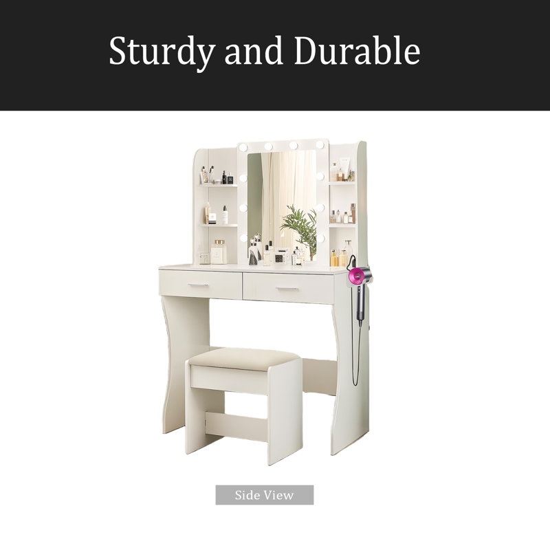 Bureau de coiffeuse avec miroir et lumières