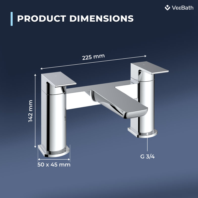 VeeBath Lunar Soft Square Bath Filler Mixer Tap, Chrome