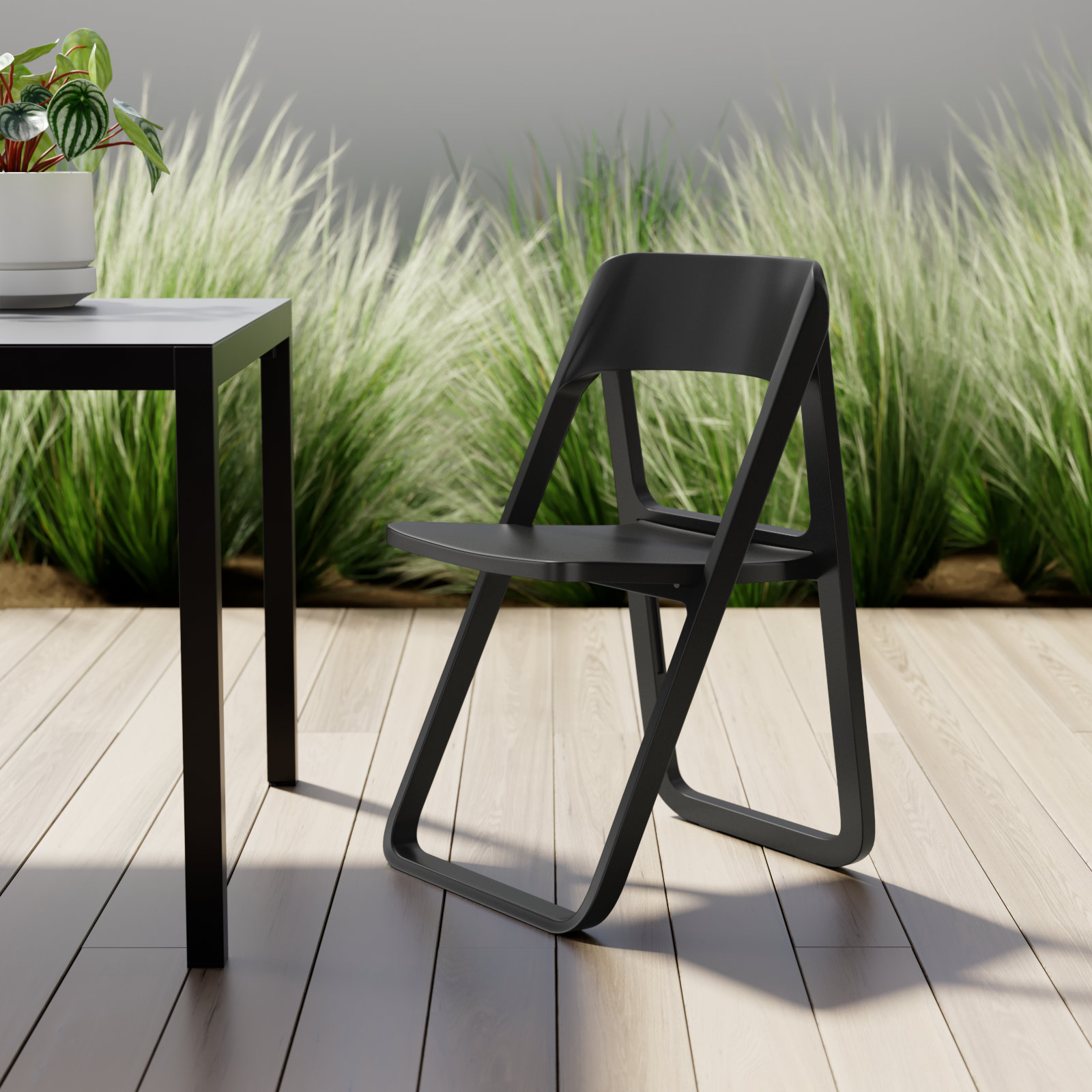 Armo Foldable Patio Side Chair, Black