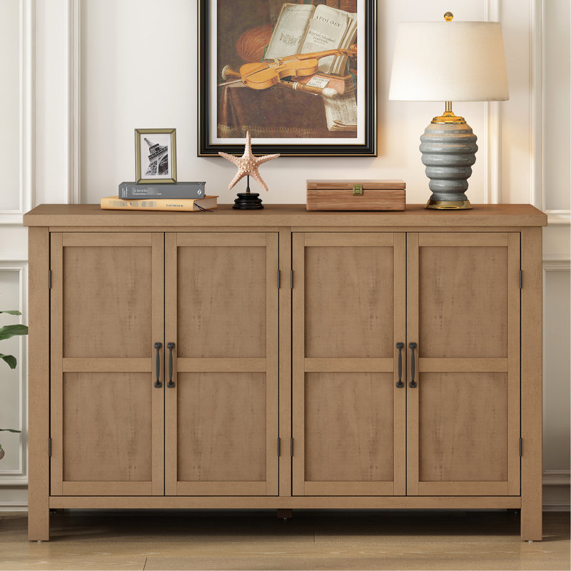 Buffet réglable à 4 portes avec tablette, poignées en métal, pieds en pin, conception charmante pour la salle à manger, buffet de table avec rangement personnalisé, fournitures de bureau rétro amplement d'espace en pin,