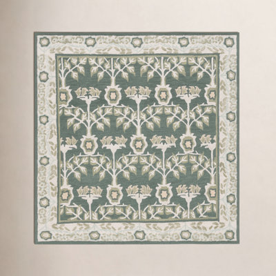 Green Ivory Hand-Tufted Floral Wool Rug