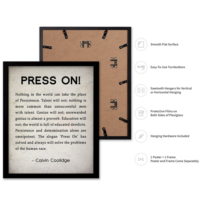 Calvin Coolidge Press on, Cadre noir, Affiche, H 18 po x l 24 po