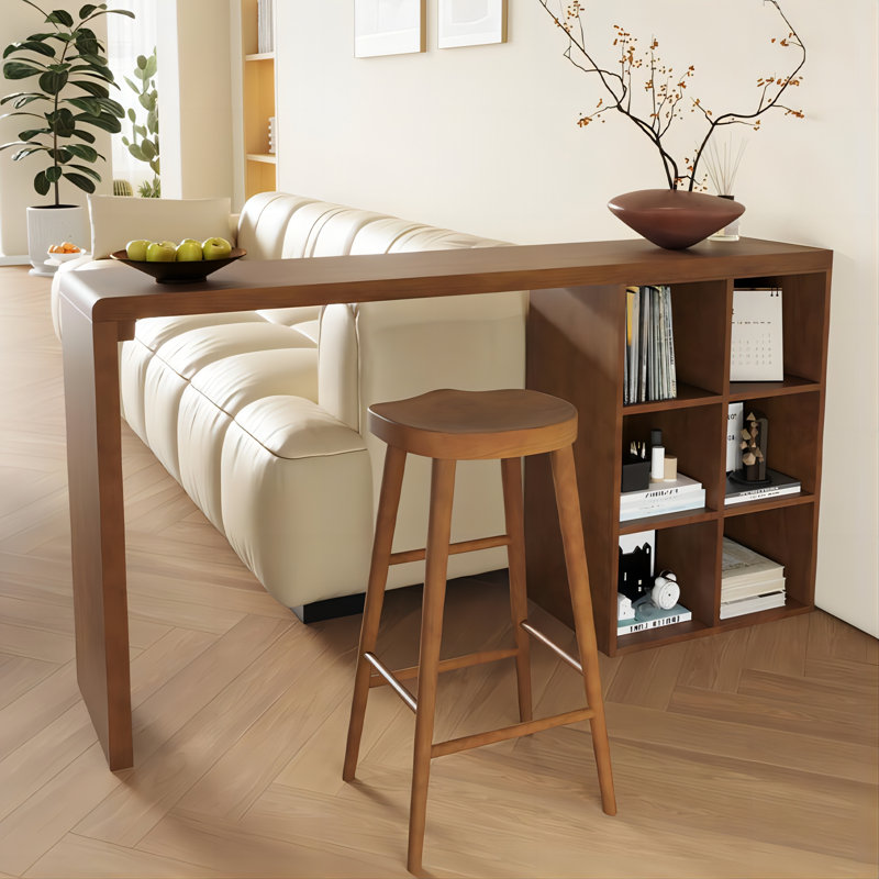 Retro Brown Rectangular Solid Wood Bar Table