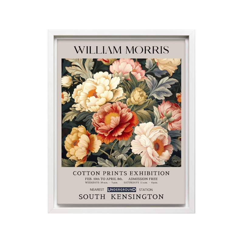 William Morris - pivoine no 2, 18"H x 24"W, Canvas, White Framed