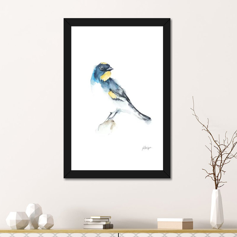 «Watercolor Songbirds III» par Ethan Harper - reproduction d'art, H 24 po x l 16 po x P 1 po, Blanc, Papier encadré doré