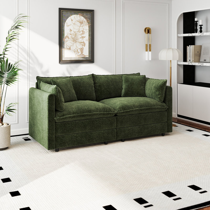 Canapé en chenille moderne, 2, H 33,85 po x l 77,16 po x P 35,82 po, Vert