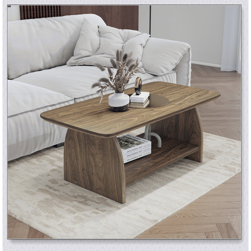 Table basse de salon moderne de 47 pouces avec rangement double couche, coins arrondis et matériau en bois aggloméré pour plus de sécurité et de fonctionnalité