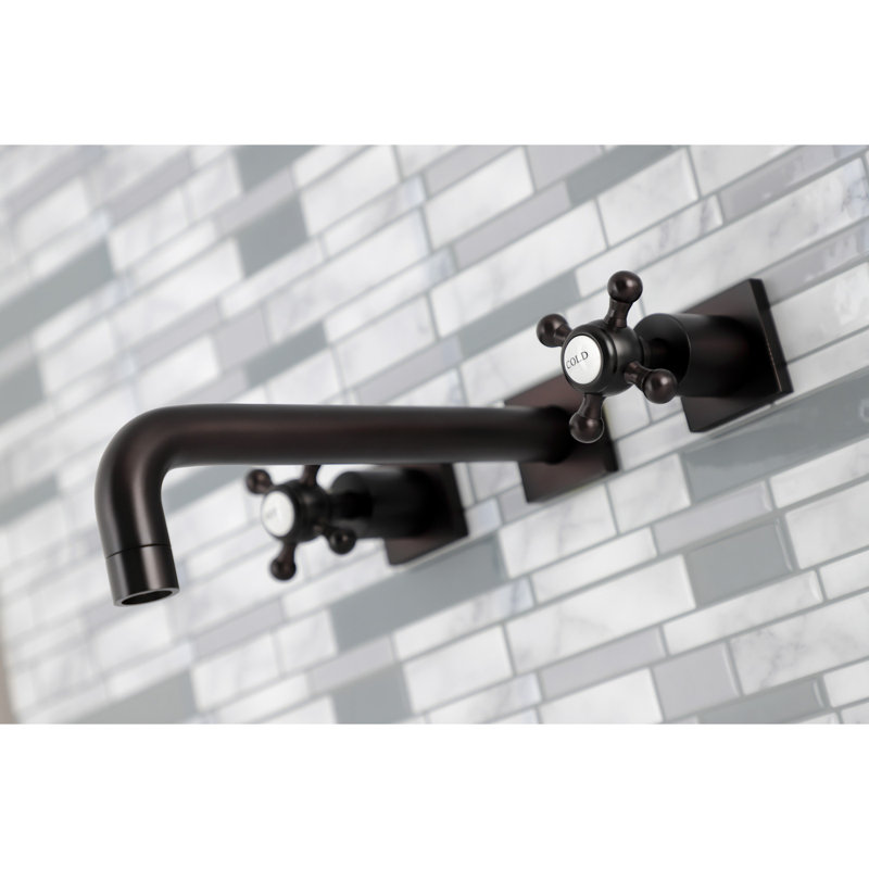Kingston Brass Manhattan Two-Handle 3-Hole Wall Mount Roman Tub Faucet, Oil Rubbed Bronze, Cross Round