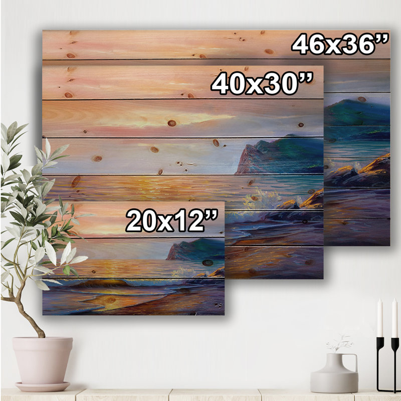 Soleil reflétant à travers les vagues de frein X III - Reproduction d'art sur bois sans cadre, H 24 po x l 32 po x P 1 po