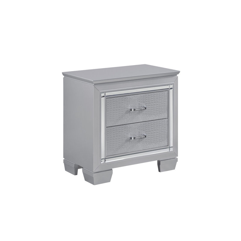 Ensemble de chambre avec lit plateforme 3 pièces Ipke, Argent, Trois articles : lit, deux tables de chevet, Grand lit