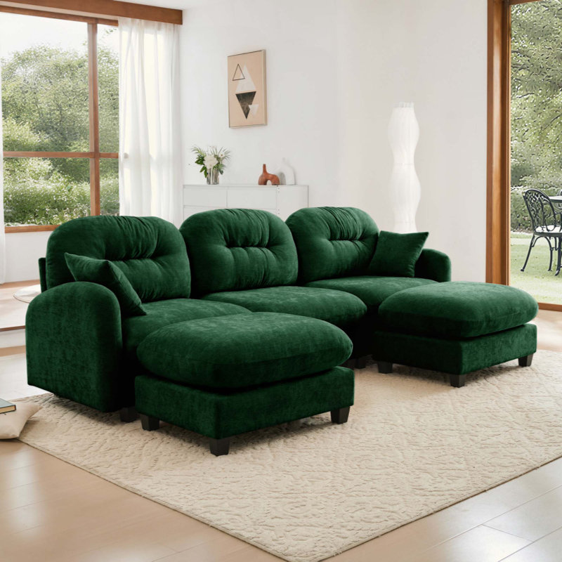 Canapé modulaire en U modulaire avec repose-pieds, tissu en chenille de qualité supérieure, avec 2 coussins décoratifs, dossier rembourré en mousse à haute densité, facile à installer, convient aux chambres à coucher, aux coins lecture