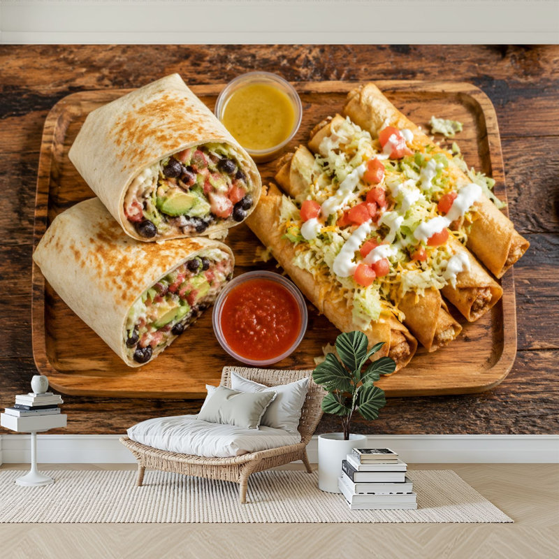 Papier peint adhésif peler et coller mexicain taco burrito, L 69 po x l 96 po