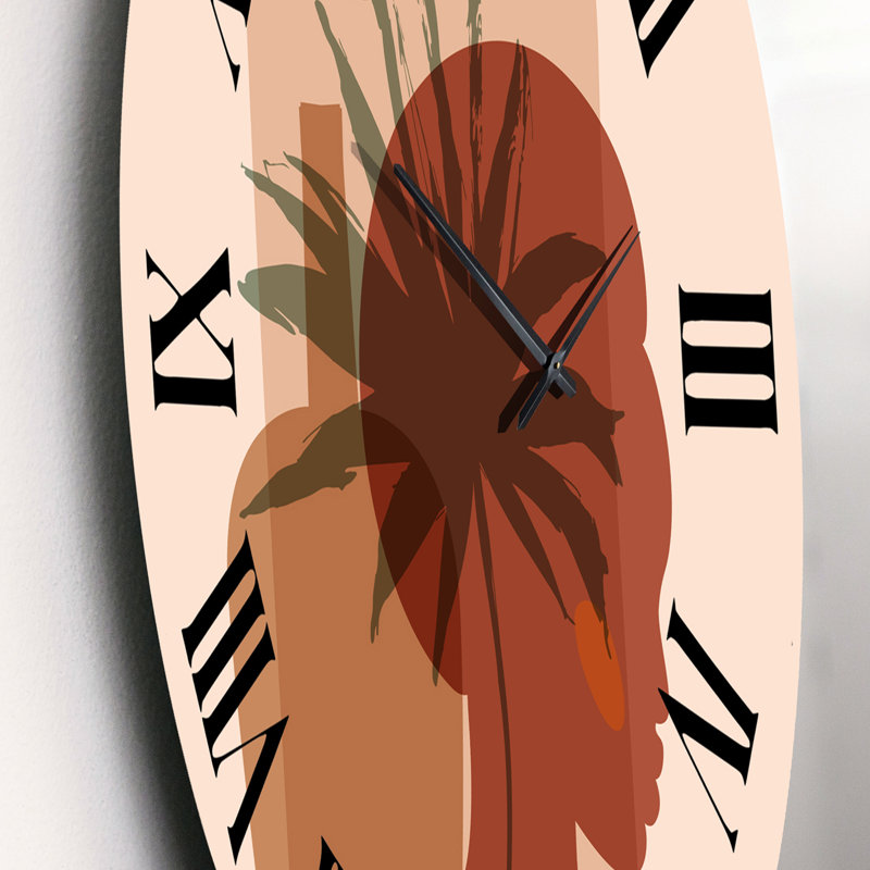 Abstrait feuille de palmier tropical et jolie fille - horloge murale moderne, Moyen