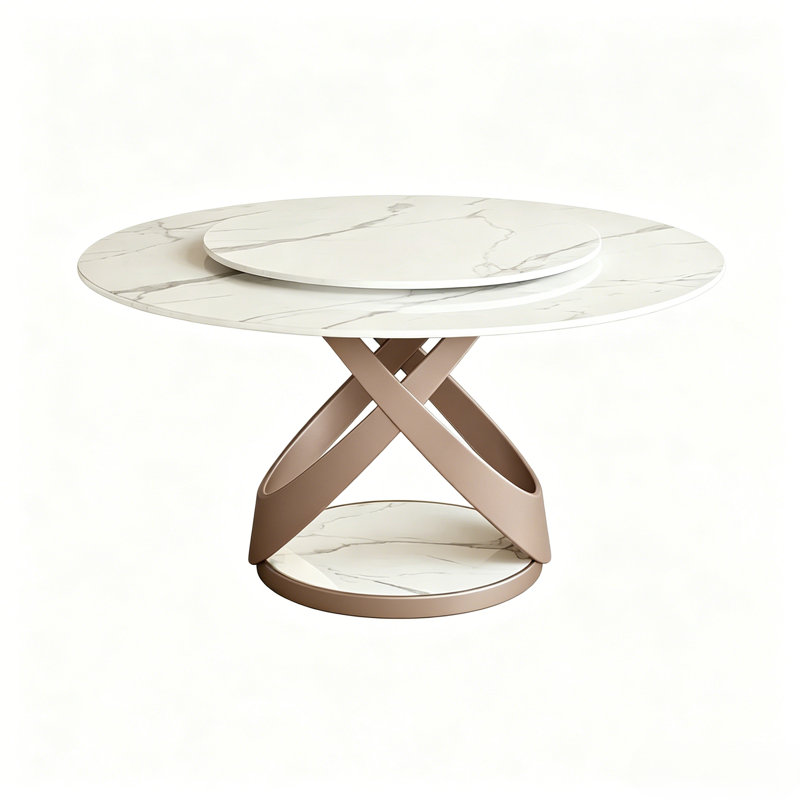 Round Dining Table with Marble Lazy Susan