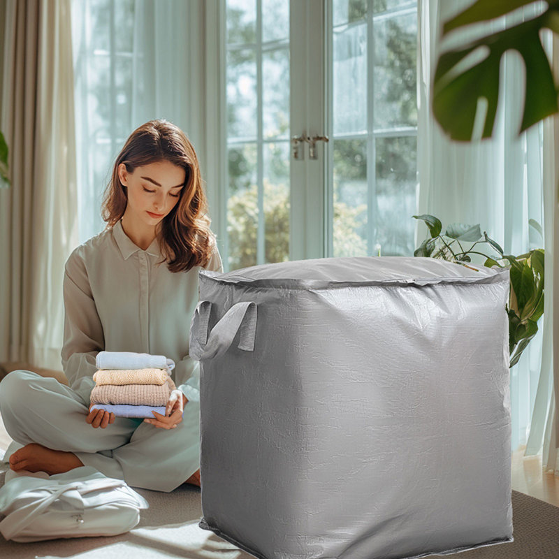  Double Zipper Storage Bags Large Moving Packing Bags, Closet Organizers and Storage, Heavy Duty Clothes Storage Bins Containers for Blanket, Comforter, Pillow, Bedding, Gray