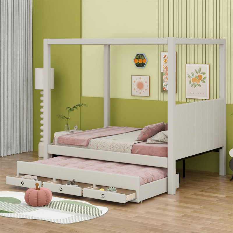 Lit à baldaquin avec rangement Mazion, Beige, Double