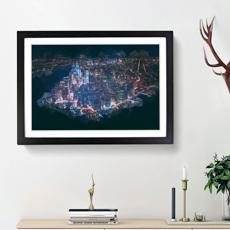 The Lights of New York City in Abstract - Picture Frame Graphic Art Print, 27cm H x 36cm W x 2cm D, Black Framed