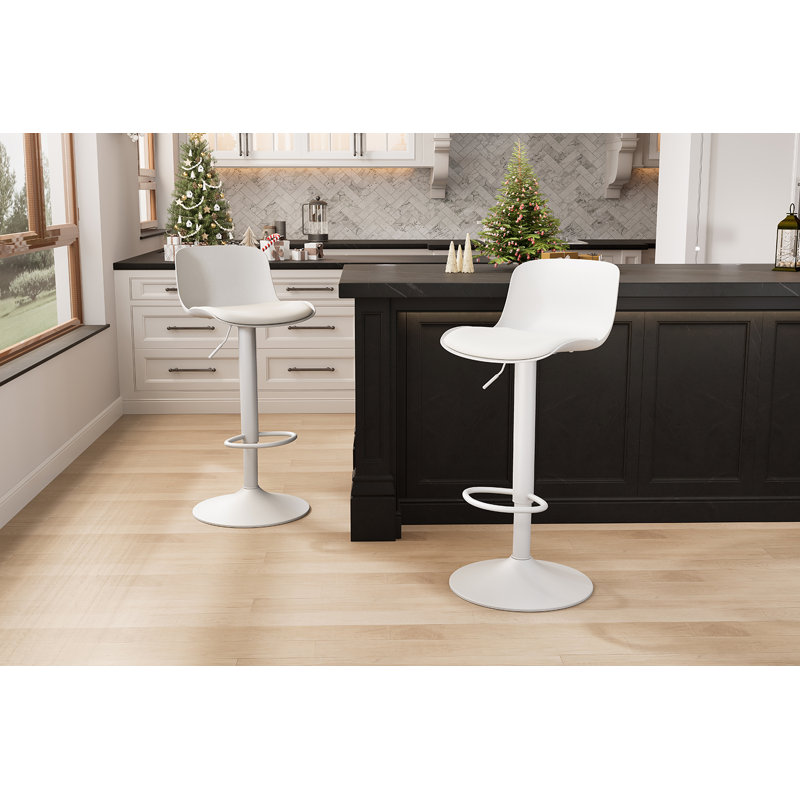 Harjyot Modern Swivel Adjustable Height Bar Stool with Backrest Footrest for Kitchen Island Bar Counter, 2, White