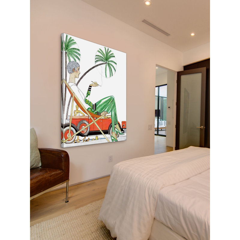 Au bord de la piscine, reproduction sur toile tendue, H 36 po x l 30 po