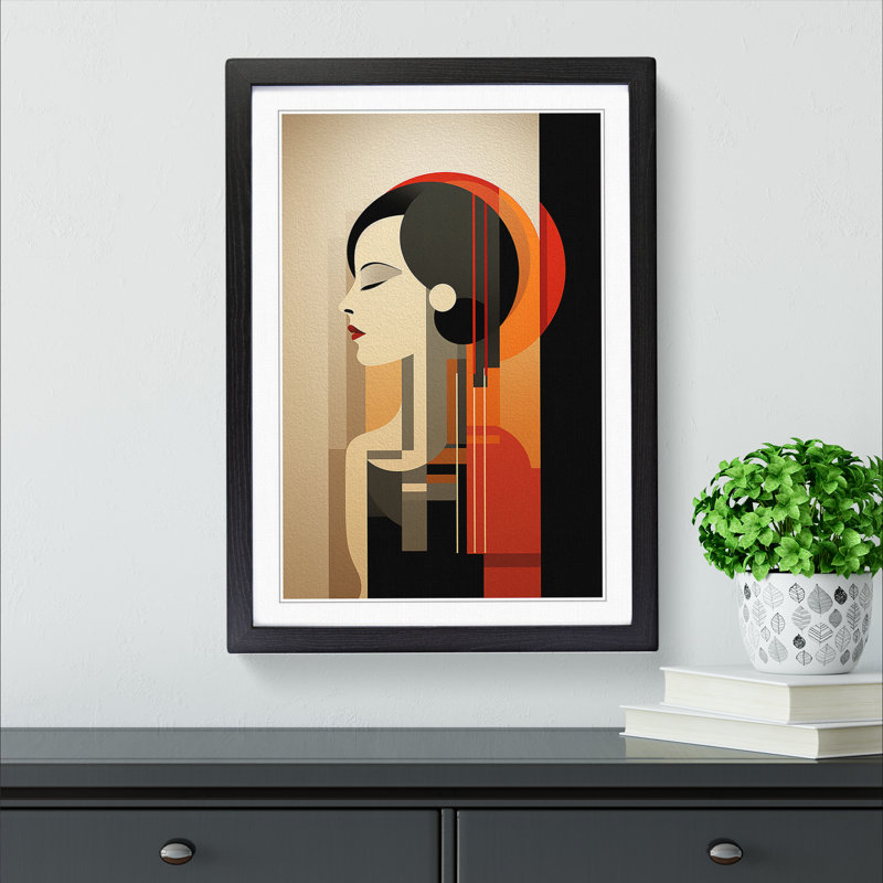 Minimalist Art Deco - Single Picture Frame Print on Wood, 46cm H x 34cm W x 2cm D, Black Framed