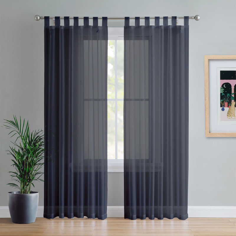 Birdsall Tab Top Sheer Single Curtain Panel, 144 W x 183 D cm, Black
