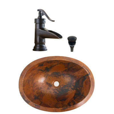 19" Oval Natural Copper Bath Sink Faucet Included
