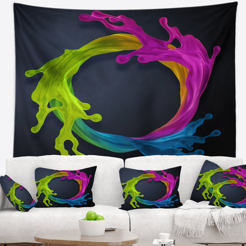 Tapisserie ronde en couleur abstraite, H 32 po x l 39 po