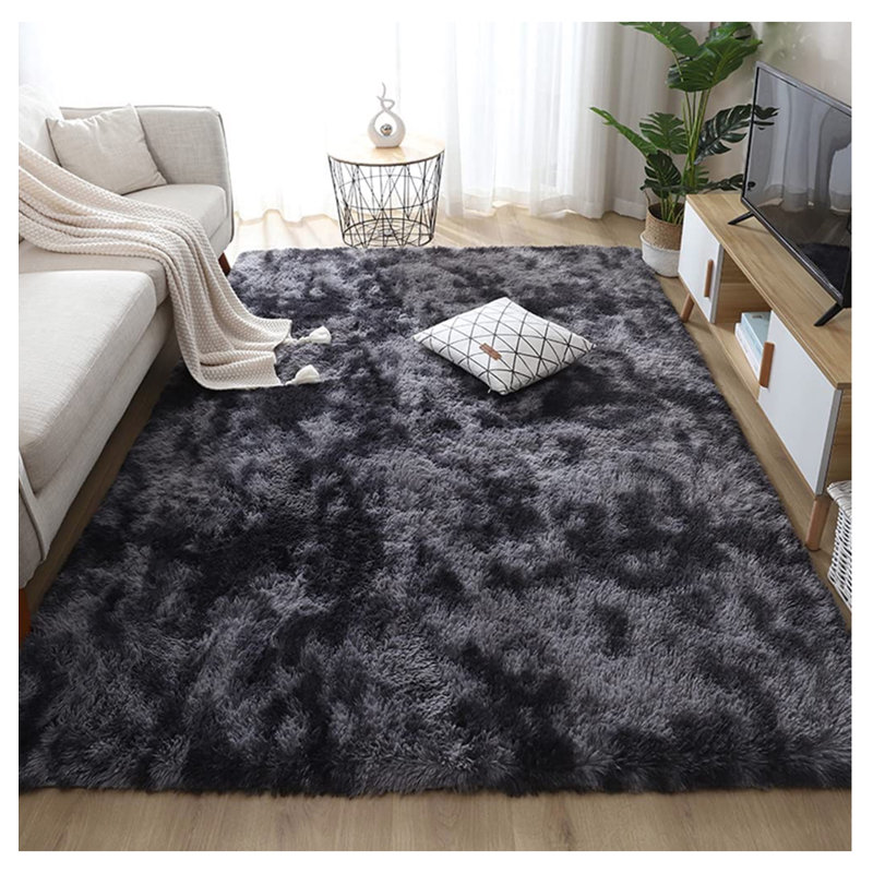Tapis à poils longs rayé gris foncé, Rectangle 5 pi x 7 pi