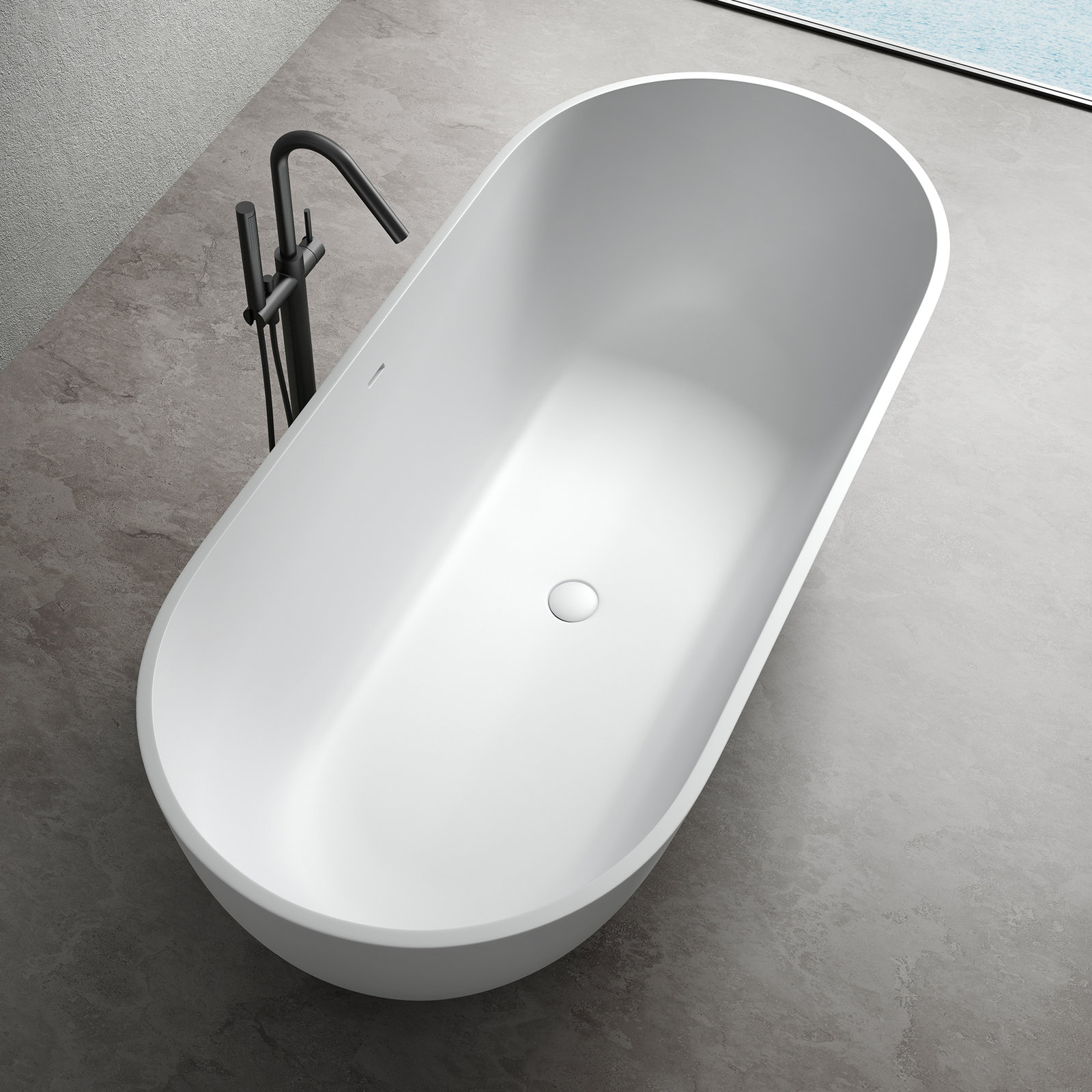 Forma 69" Solid Surface Soaking Bathtub, Matte White