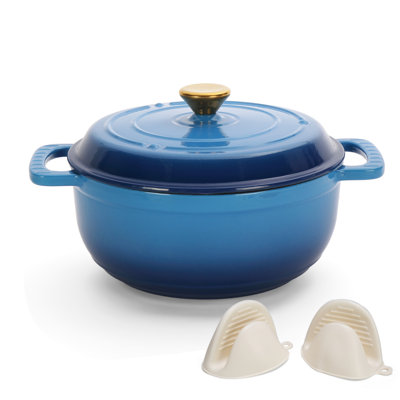 6 qt. Cast Iron Round Dutch Oven in Blue With Lid