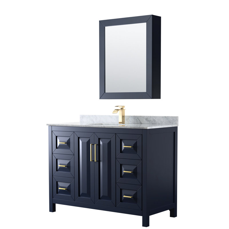 Daria 48'' W Vanity, White Cultured Marble, Dark Blue, Brushed Gold
