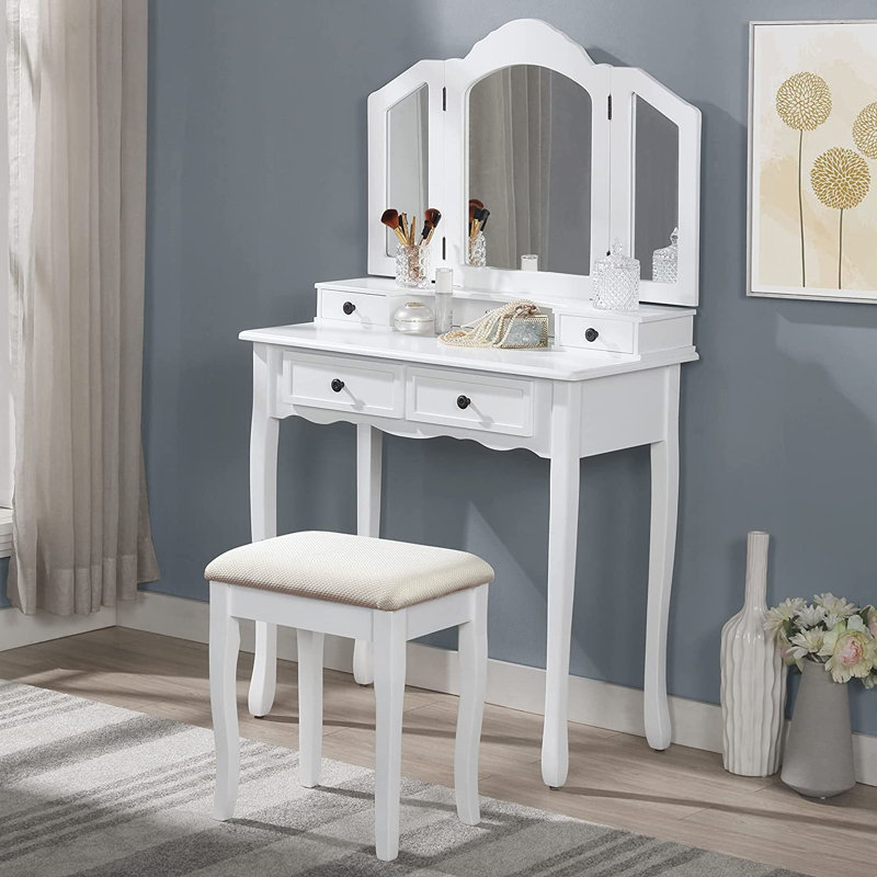 Devhan Make-up Vanity Table and Stool Set, White