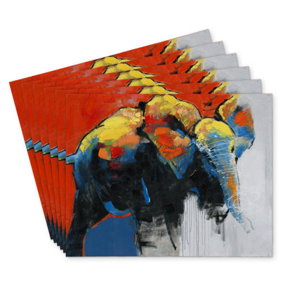 Colorful Abstract Elephant Polyester Orlane - Set of 6