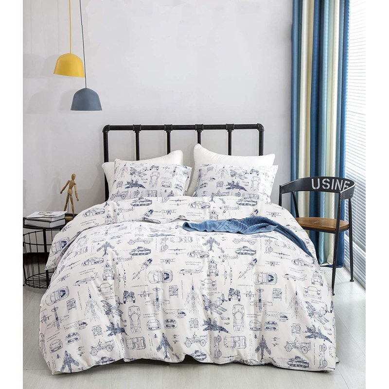 Floral Comforter Set Botanical Flower Bedding Set, California King Comforter + 2 King Pillowcases, White Aircraft